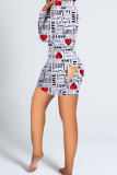 Red Casual Print Patchwork Buttons V Neck Skinny Rompers