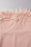 White Sexy Solid Patchwork Feathers Strapless One Step Skirt Dresses