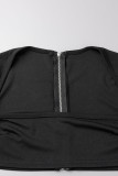 Colorful Blue Sexy Solid Hollowed Out Patchwork Square Collar Long Sleeve Two Pieces