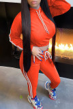 Red Casual Solid Patchwork Hooded Collar Long Sleeve Two Pieces