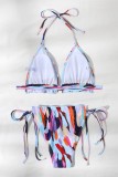 Multicolor Sexy Print Bandage Backless Swimwears