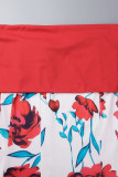 Red Casual Print Solid Patchwork Off the Shoulder One Step Skirt Dresses