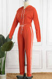 Red Casual Solid Patchwork Hooded Collar Long Sleeve Two Pieces