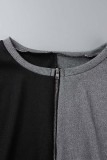Black Casual Patchwork Contrast O Neck Skinny Jumpsuits