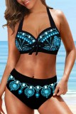 Pink Sexy Print Bandage Backless Swimwears (With Paddings)