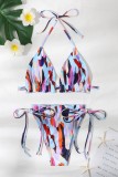Multicolor Sexy Print Bandage Backless Swimwears