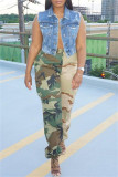 Earth Yellow Casual Camouflage Print Patchwork Regular High Waist Trousers