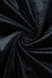 Black Sexy Solid Patchwork Half A Turtleneck One Step Skirt Dresses