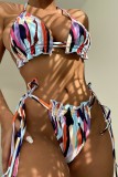 Multicolor Sexy Print Bandage Backless Swimwears