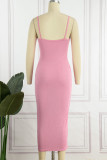 Pink Sexy Casual Solid Backless Spaghetti Strap Long Dress Dresses
