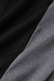 Black Casual Patchwork Contrast O Neck Skinny Jumpsuits