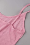 Pink Sexy Casual Solid Backless Spaghetti Strap Long Dress Dresses