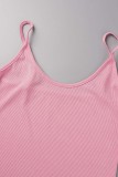 Pink Sexy Casual Solid Backless Spaghetti Strap Long Dress Dresses