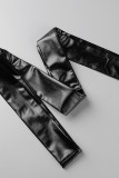 Black Sexy Solid Patchwork Backless Halter One Step Skirt Dresses