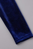 Blue Sexy Solid Patchwork Asymmetrical Oblique Collar Pencil Skirt Dresses