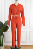 Red Casual Solid Patchwork Hooded Collar Long Sleeve Two Pieces