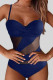 Tibetan Blue Sexy Solid Patchwork See-through Swimwears
