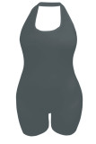 Grey Casual Sportswear Solid Patchwork Halter Plus Size Jumpsuits