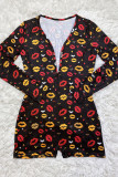 Red Blue Casual Print Patchwork Buttons V Neck Skinny Rompers