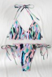 Multicolor Sexy Print Bandage Backless Swimwears