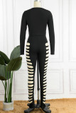 Black Sexy Casual Solid Hollowed Out O Neck Long Sleeve Two Pieces