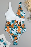 White Sexy Print Bandage Patchwork Backless Swimwears (With Paddings)