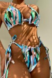 Multicolor Sexy Print Bandage Backless Swimwears