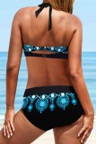 Pink Sexy Print Bandage Backless Swimwears (With Paddings)