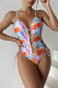 Orange Red Sexy Print Bandage Patchwork Swimwears