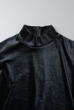 Black Sexy Solid Patchwork Half A Turtleneck One Step Skirt Dresses