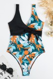 White Sexy Print Bandage Patchwork Backless Swimwears (With Paddings)