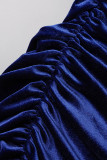 Blue Sexy Solid Patchwork Asymmetrical Oblique Collar Pencil Skirt Dresses