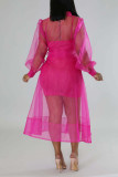 Pink Casual Solid Bandage Patchwork Buckle Turndown Collar Long Sleeve Two Pieces