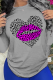 Grey Casual Lips Printed Patchwork O Neck Tops