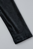 Black Sexy Solid Patchwork Half A Turtleneck One Step Skirt Dresses
