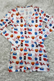 Red Blue Casual Print Patchwork Buttons V Neck Skinny Rompers