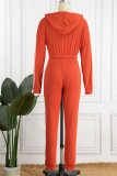 Red Casual Solid Patchwork Hooded Collar Long Sleeve Two Pieces