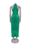 Green Fashion Sexy Solid Fold O Neck Sleeveless Dress