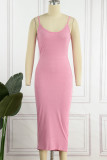 Pink Sexy Casual Solid Backless Spaghetti Strap Long Dress Dresses