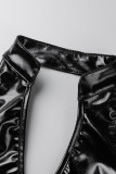 Black Sexy Solid Patchwork Backless Halter One Step Skirt Dresses
