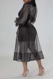 Pink Casual Solid Bandage Patchwork Buckle Turndown Collar Long Sleeve Two Pieces