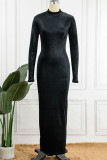 Black Sexy Solid Patchwork Half A Turtleneck One Step Skirt Dresses