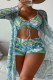 Turquoise Sexy Print Patchwork 3 Piece Sets