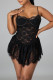 Black Sexy Solid Patchwork See-through Asymmetrical Spaghetti Strap Sling Dress Dresses