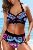 Pink Sexy Print Bandage Backless Swimwears (With Paddings)