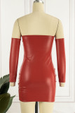 Red Sexy Solid Patchwork Strapless Pencil Skirt Dresses