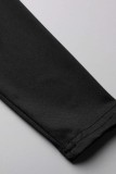 Black Sexy Casual Solid Hollowed Out O Neck Long Sleeve Two Pieces