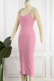 Pink Sexy Casual Solid Backless Spaghetti Strap Long Dress Dresses