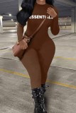 Camel Street Print Letter O Neck Jumpsuits