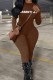 Brown Street Print Letter O Neck Jumpsuits